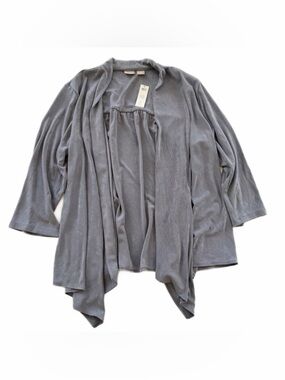 Chicos Travelers Jacket Womens 3 US 16 18 Gray Waterfall Cardigan New
